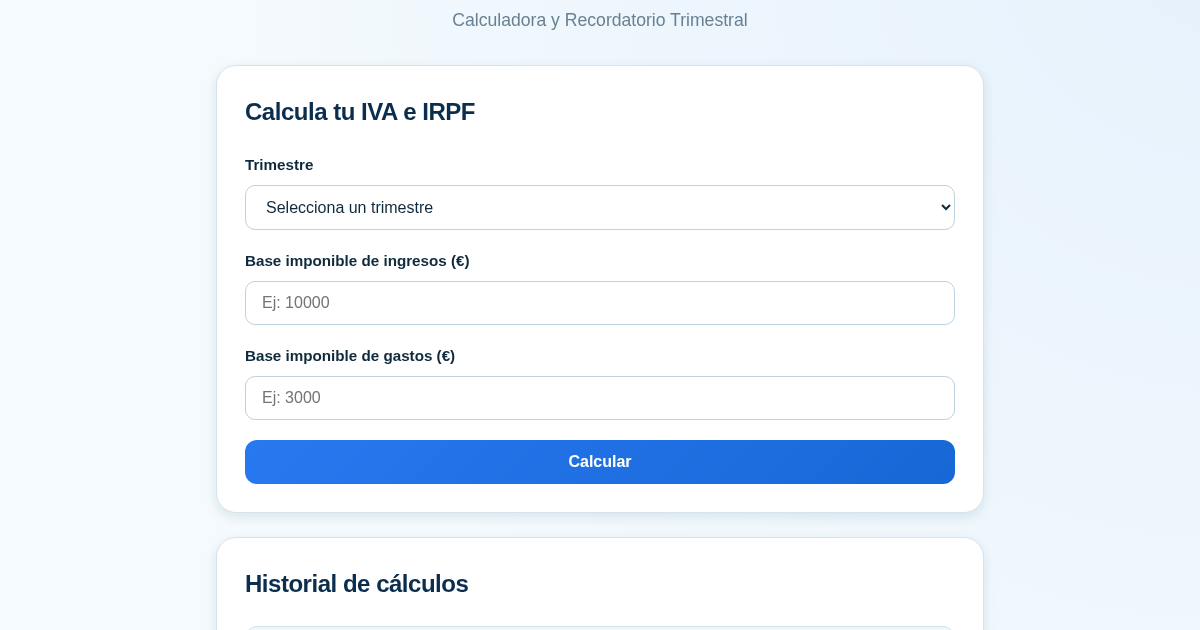 Recordatorio y Calculadora de IVA e IRPF Trimestral